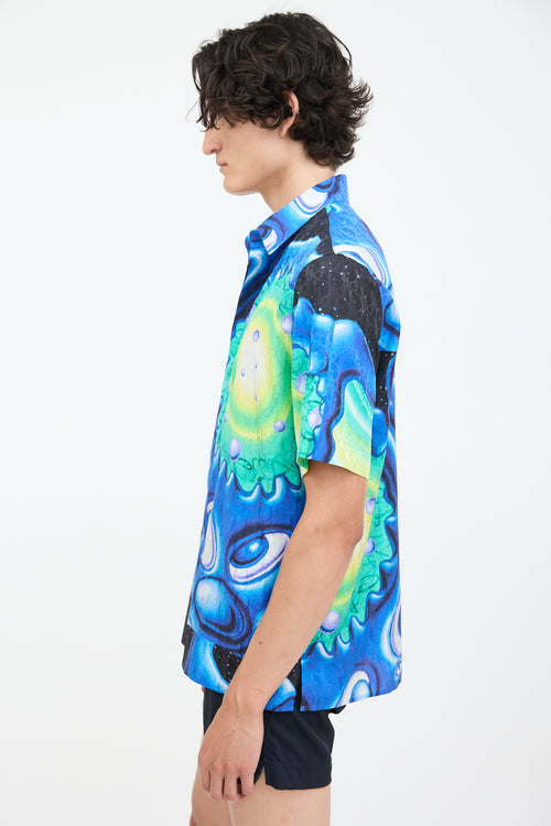 Dior X Kenny Scharf Blue 
Multi Oblique Printed Shirt