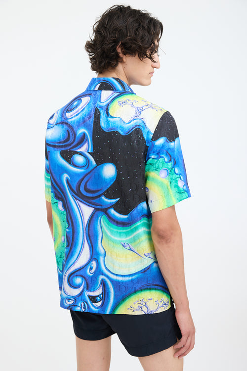 Dior X Kenny Scharf Blue 
Multi Oblique Printed Shirt