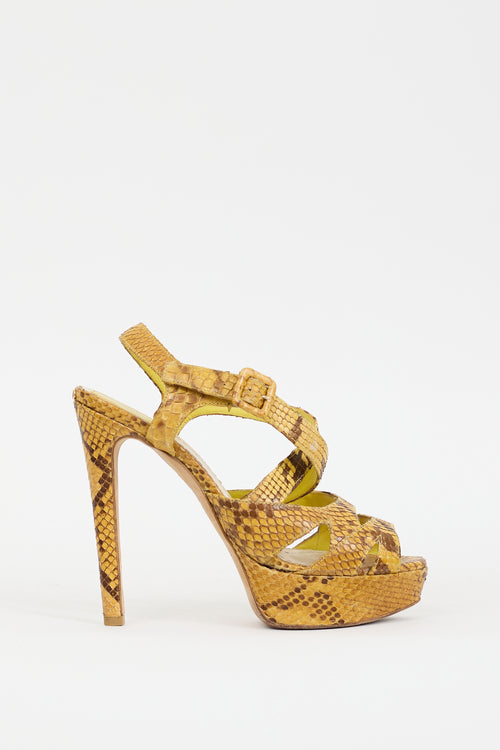 Dior Yellow Textured Leather Strappy Platform Heel