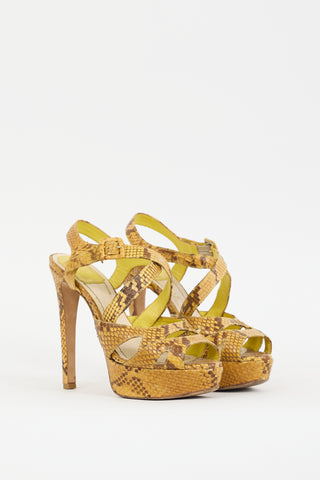 Dior Yellow Textured Leather Strappy Platform Heel