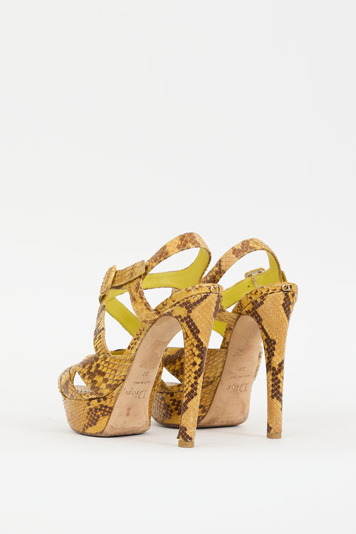 Dior Yellow Textured Leather Strappy Platform Heel