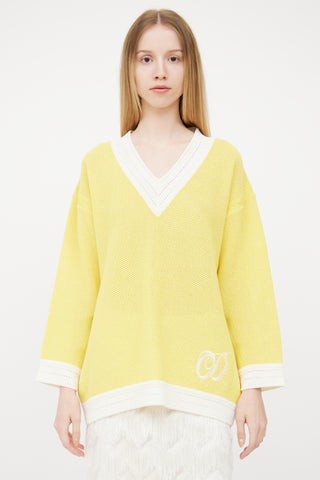 Dior Yellow Sparkle V-neck Sweater