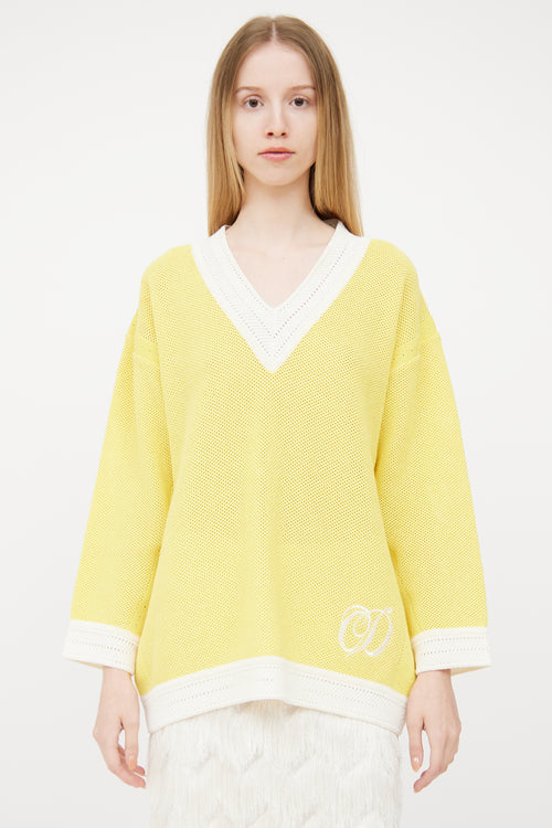 Dior Yellow Sparkle V-neck Sweater