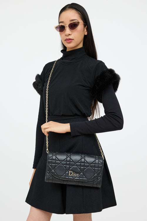 Dior Black Cannage LadyDior Wallet On Chain