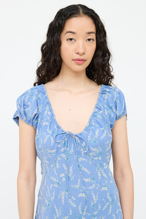 Blue Floral Short Sleeve Dress