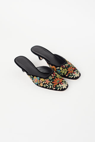 Dôen Black 
Multicolour Velvet Embellished Mule