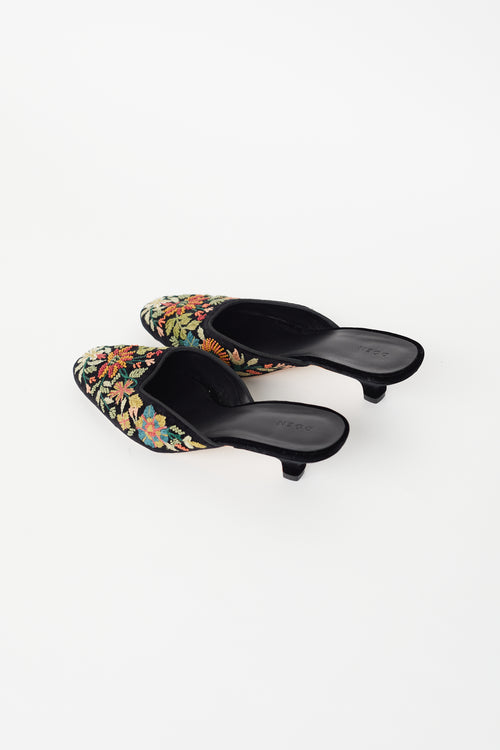 Dôen Black 
Multicolour Velvet Embellished Mule