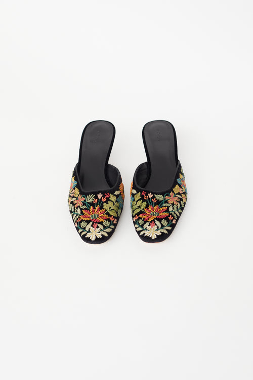 Dôen Black 
Multicolour Velvet Embellished Mule