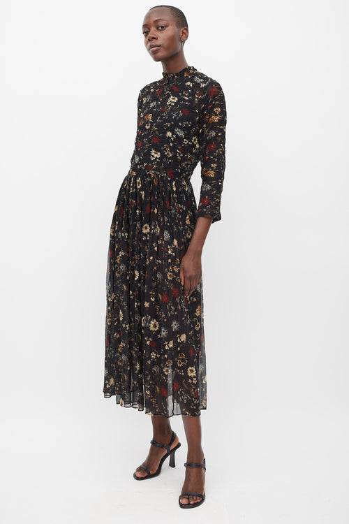 Dôen Black 
Multicolour Silk Floral Sheer Dress