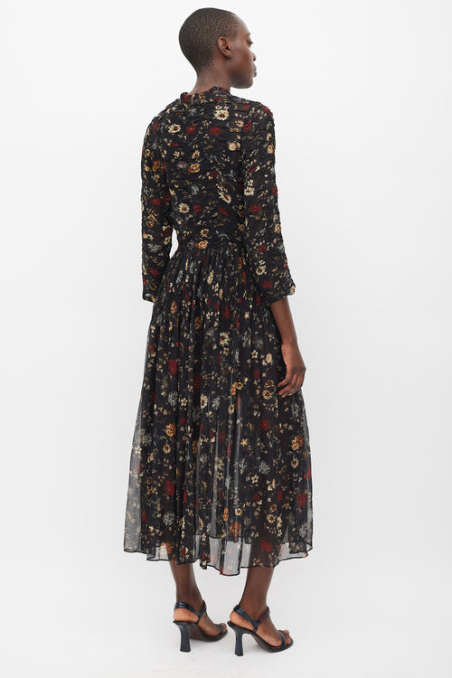 Dôen Black 
Multicolour Silk Floral Sheer Dress