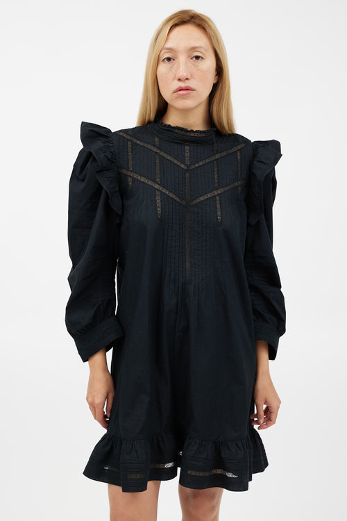 Dôen Black Pleated Lace Dress