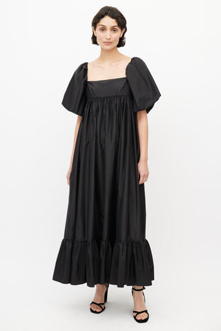 Dôen Black Silk Taffeta Cecilia Midi Dress