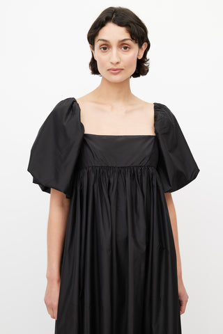 Dôen Black Silk Taffeta Cecilia Midi Dress