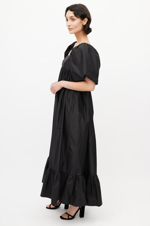 Dôen Black Silk Taffeta Cecilia Midi Dress