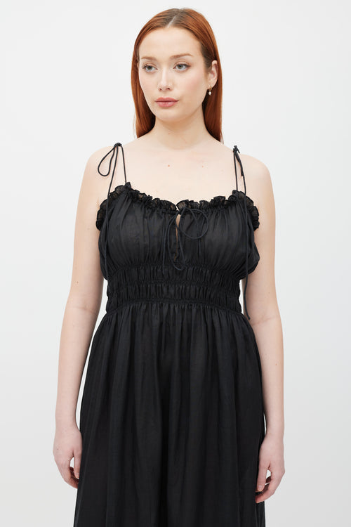 Dôen Black Smocked Waist Dress