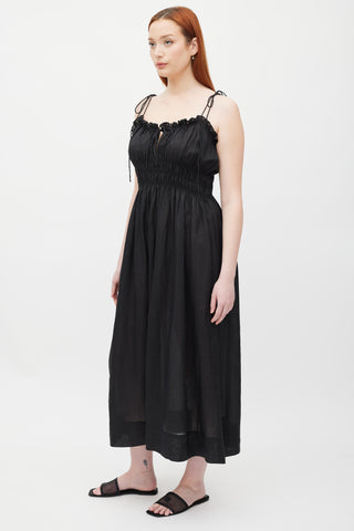 Dôen Black Smocked Waist Dress