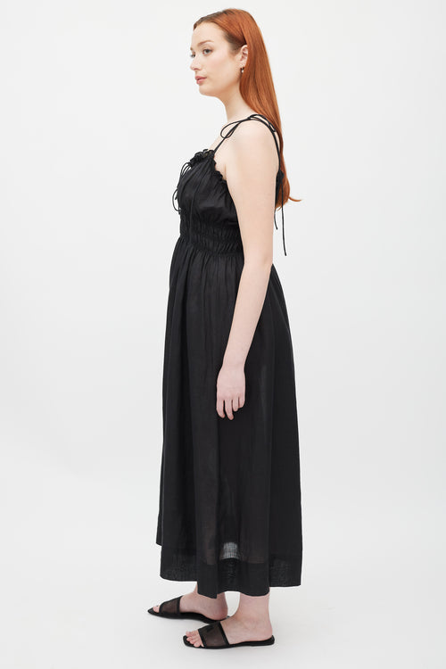 Dôen Black Smocked Waist Dress