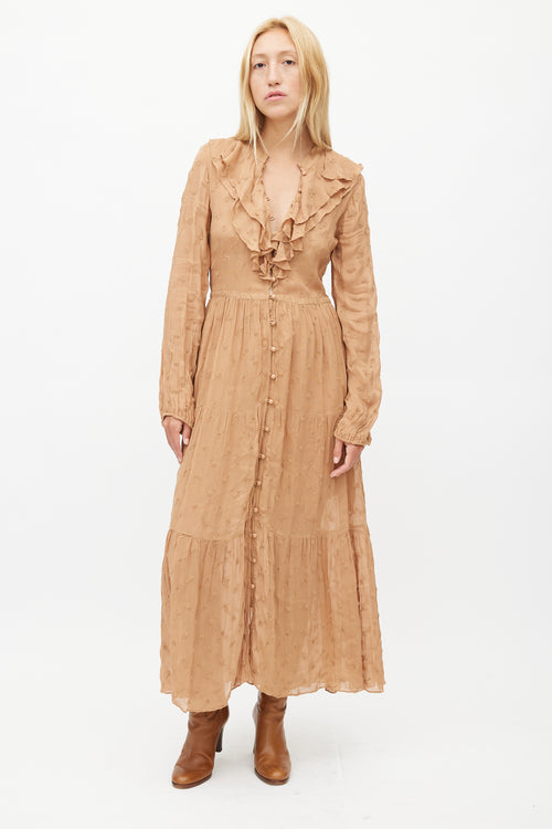 Dôen Brown Embroidered Ruffled Dress