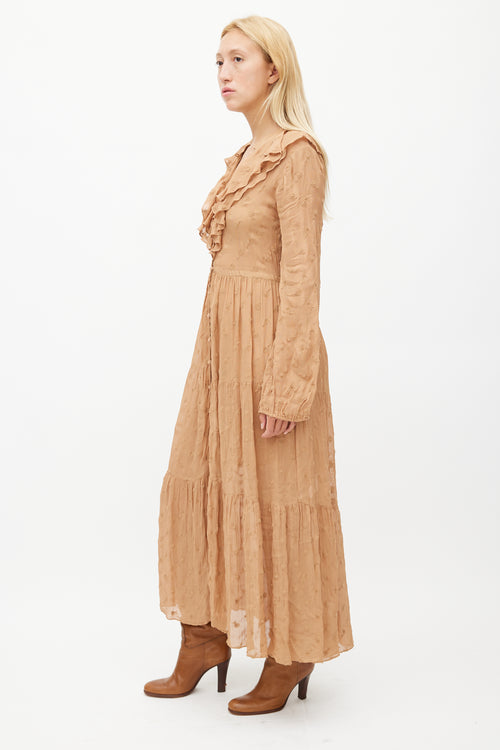 Dôen Brown Embroidered Ruffled Dress