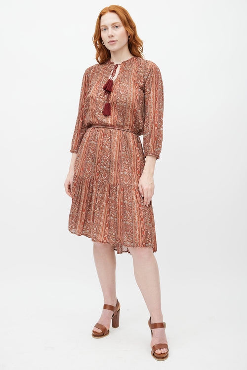 Dôen Brown 
Multicolour Print Belted Dress