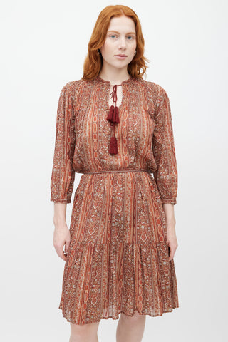 Dôen Brown 
Multicolour Print Belted Dress