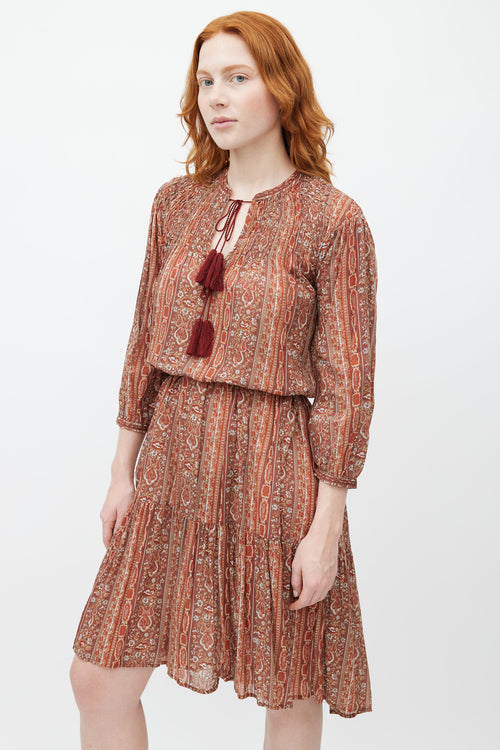 Dôen Brown 
Multicolour Print Belted Dress