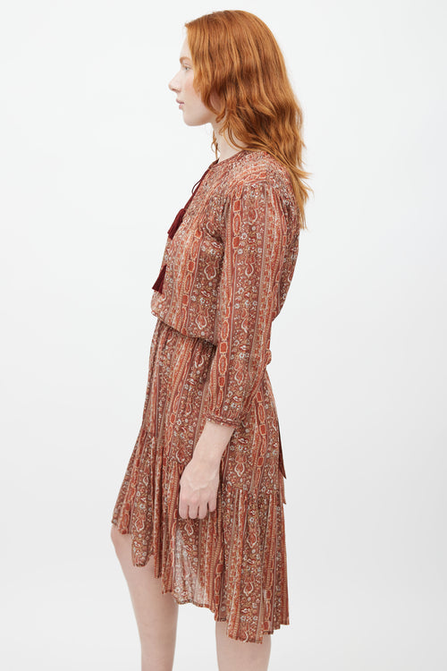 Dôen Brown 
Multicolour Print Belted Dress