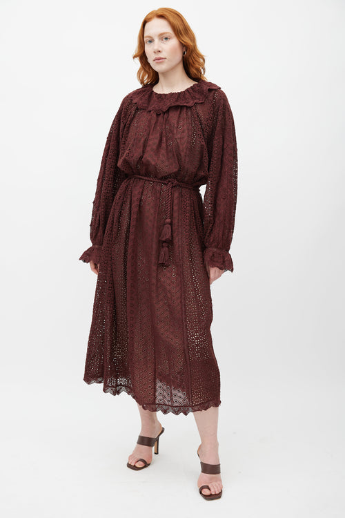 Dôen Red Eyelet Belted Dress