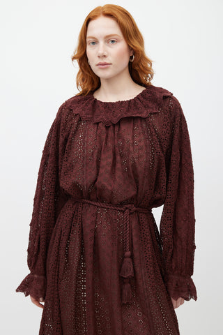 Dôen Red Eyelet Belted Dress