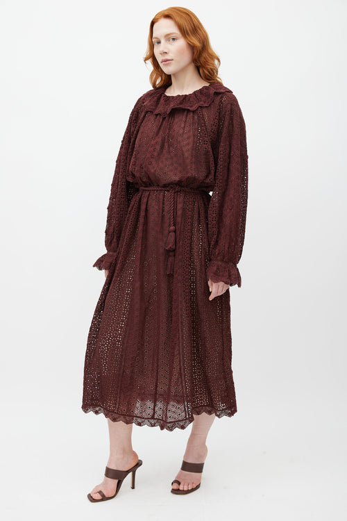 Dôen Red Eyelet Belted Dress