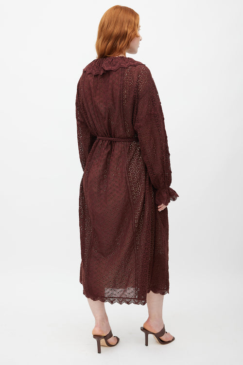 Dôen Red Eyelet Belted Dress