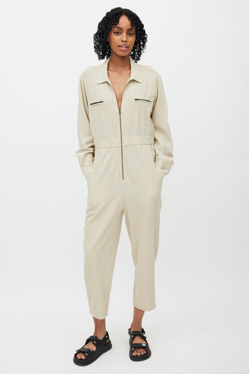 Dôen Beige Silk Zip Up Jumpsuit