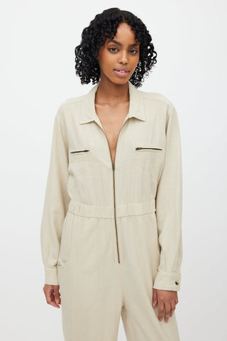 Dôen Beige Silk Zip Up Jumpsuit