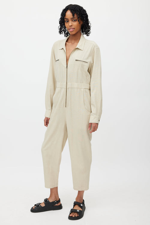 Dôen Beige Silk Zip Up Jumpsuit