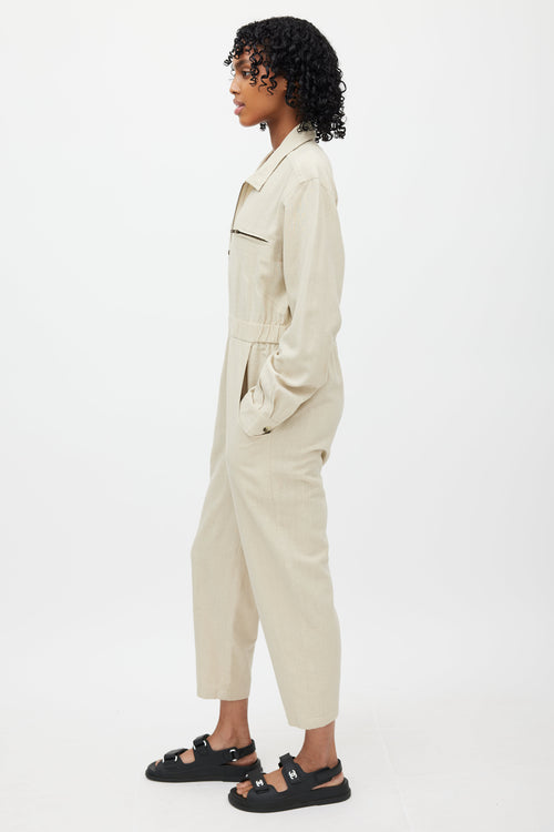 Dôen Beige Silk Zip Up Jumpsuit