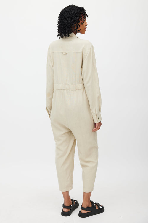 Dôen Beige Silk Zip Up Jumpsuit