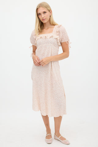 Dôen Cream 
Pink Floral Ruffled Dress