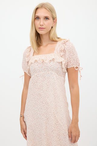 Dôen Cream 
Pink Floral Ruffled Dress