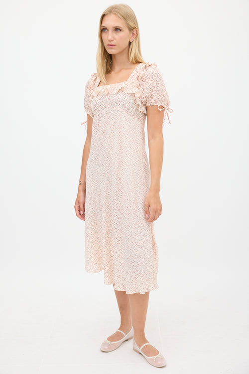 Dôen Cream 
Pink Floral Ruffled Dress