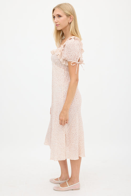 Dôen Cream 
Pink Floral Ruffled Dress