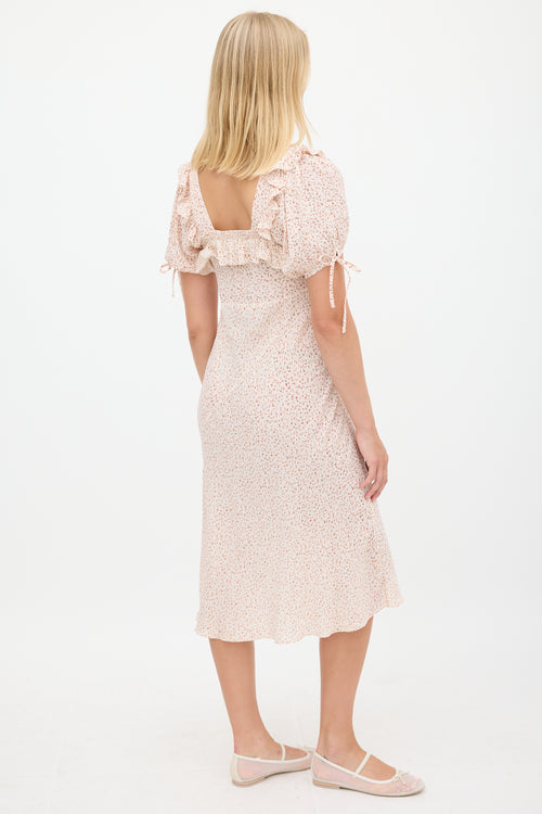 Dôen Cream 
Pink Floral Ruffled Dress