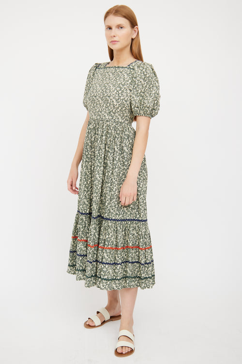 Green Puff Sleeve Fruit Dress Dôen