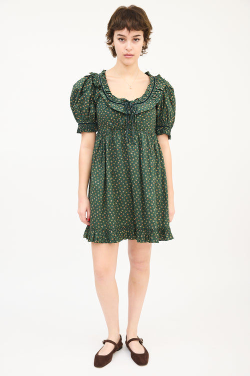 Dôen Green 
Multi Floral Ruffle Marcela Babydoll Dress