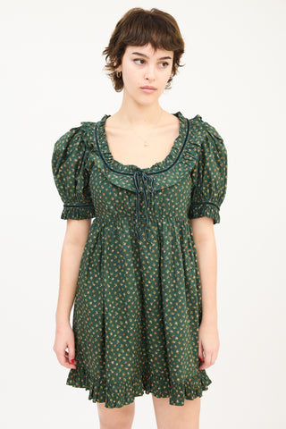 Dôen Green 
Multi Floral Ruffle Marcela Babydoll Dress