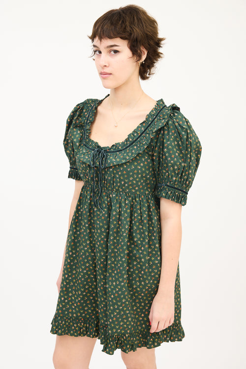 Dôen Green 
Multi Floral Ruffle Marcela Babydoll Dress