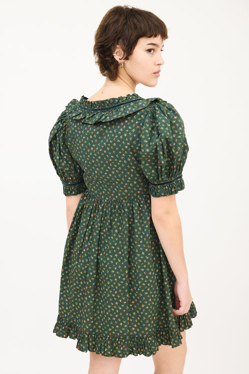 Dôen Green 
Multi Floral Ruffle Marcela Babydoll Dress