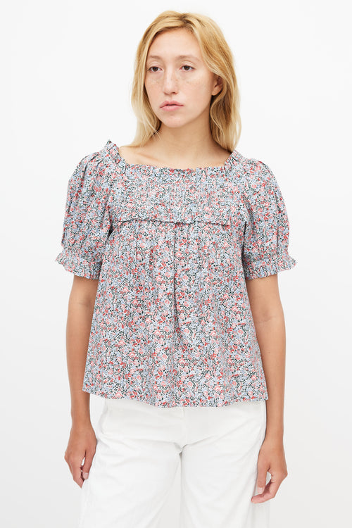 Dôen Red 
Blue Floral Blouse