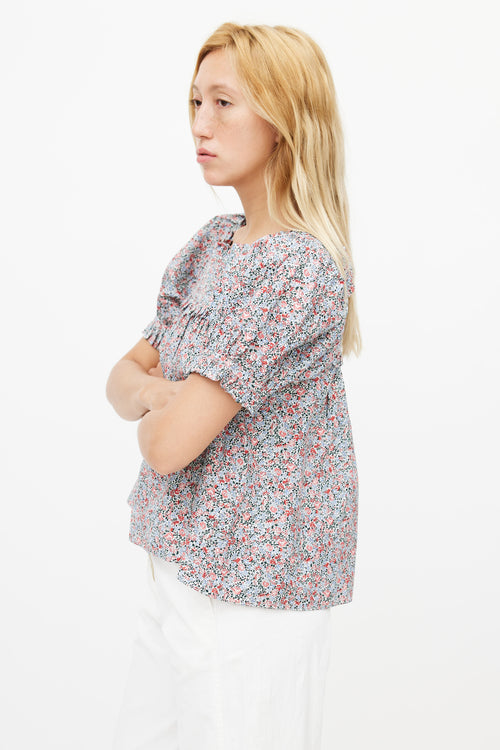 Dôen Red 
Blue Floral Blouse