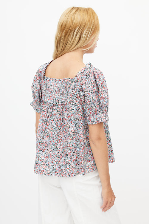 Dôen Red 
Blue Floral Blouse