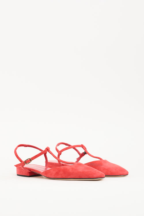 Dôen Red Suede Cristina T-Strap Flat